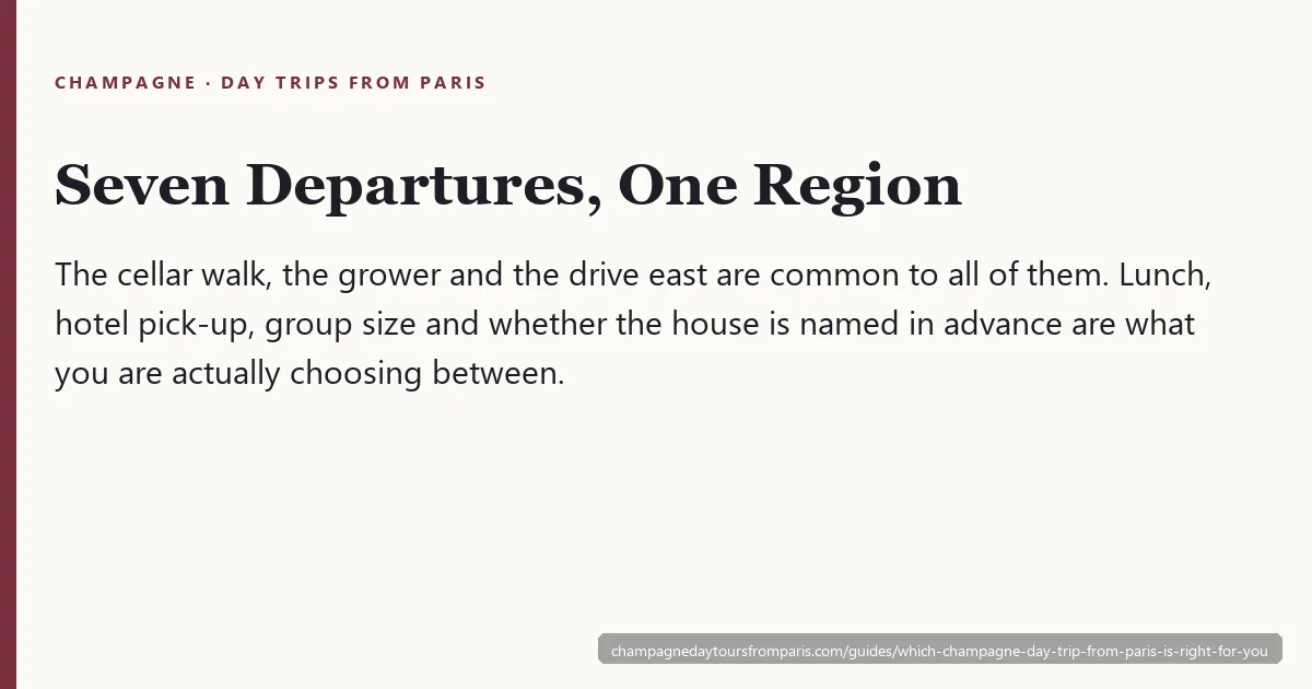 Card reading: seven departures, one region — lunch, pick-up and named houses are what actually separate them